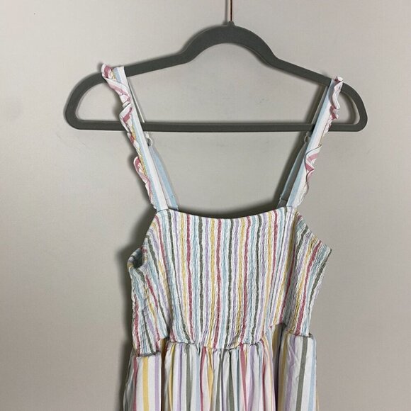 Torrid Ruffle Strap Midi Challis Pastel Smocked Striped Dress Size 0 or Large - Picture 6 of 9